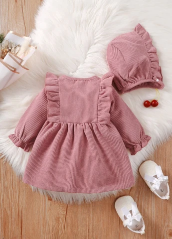 Розовый демисезонный комплект (платье, шапка) SHEIN