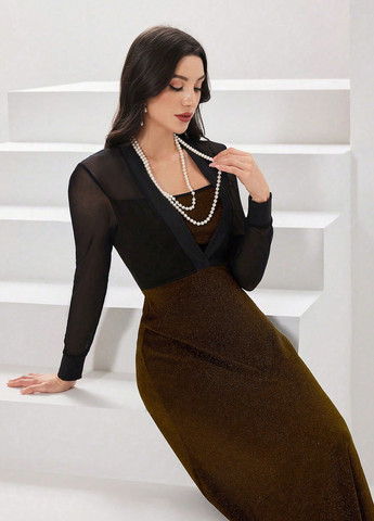 Коричнева вечірня сукня кльош SHEIN однотонна