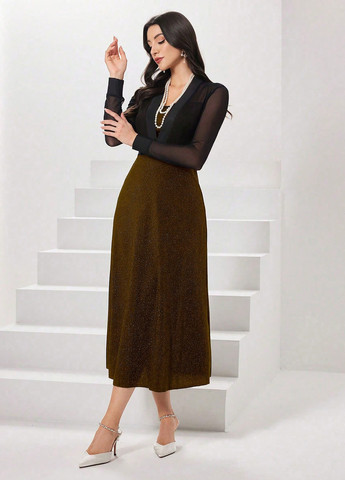 Коричнева вечірня сукня кльош SHEIN однотонна