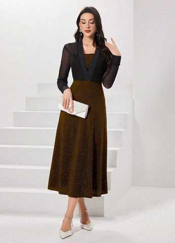 Коричнева вечірня сукня кльош SHEIN однотонна