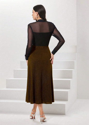 Коричнева вечірня сукня кльош SHEIN однотонна