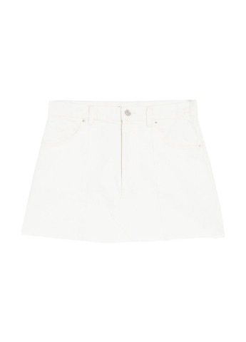 Белая джинсовая однотонная юбка Pull & Bear а-силуэта (трапеция)