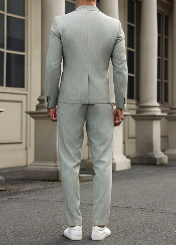 Серо-зеленый демисезонный костюм (пиджак, брюки) брючный SHEIN