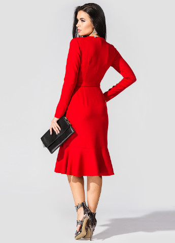 Красное кэжуал платье миди TessDress однотонное