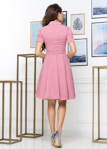 Розовое кэжуал платье рубашка, с юбкой-солнце Lady Style однотонное