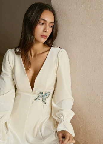 Айвори вечернее платье в стиле ампир SHEIN однотонное