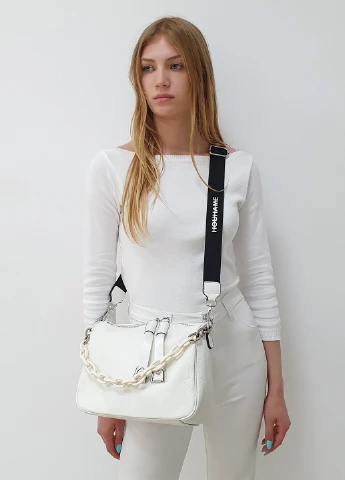 Сумка на широкому ремені з ланцюгом біла середня шкіряна Fashion (232986029)