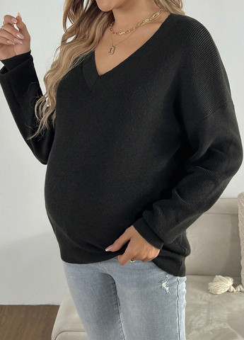 Чорний демісезонний пуловер для вагітних пуловер SHEIN