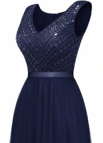 Темно-синее вечернее платье с пышной юбкой SHEIN однотонное