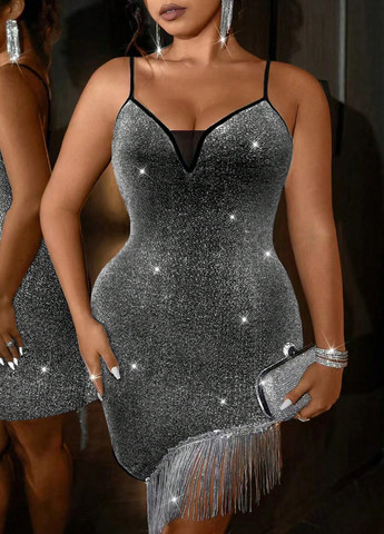 Серое коктейльное платье платье-комбинация SHEIN однотонное