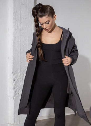 Серое кэжуал платье длинное утепленное на молнии с капюшоном оверсайз TOTALFIT однотонное