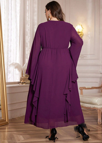 Фиолетовое вечернее платье клеш SHEIN однотонное