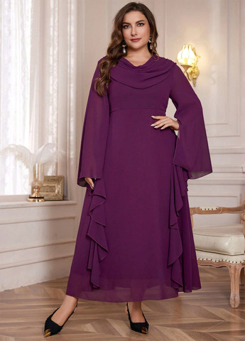 Фиолетовое вечернее платье клеш SHEIN однотонное