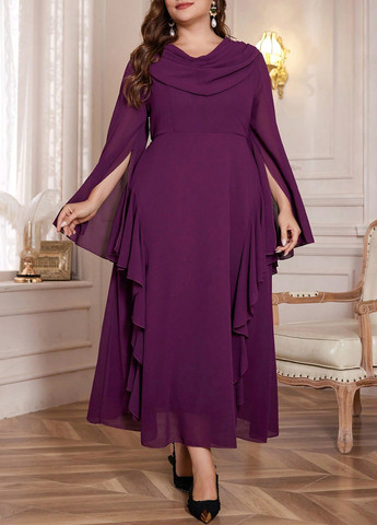 Фиолетовое вечернее платье клеш SHEIN однотонное