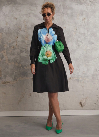 Чорна кежуал сукня кльош, сукня-сорочка SHEIN з квітковим принтом