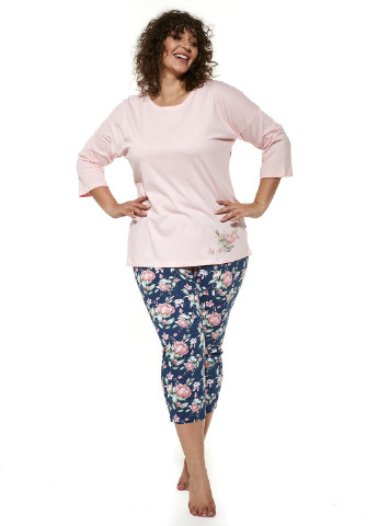 Темно-рожева всесезон піжама жіноча 288 flower 463-21 футболка + капрі Cornette