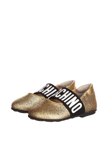 Детские золотые кэжуал туфли на низком каблуке Moschino для девочки