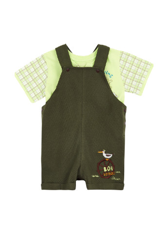 Оливковий (хакі) літній комплект (футболка, напівкомбінезон) Ляля