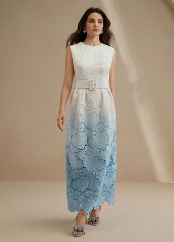 Синя коктейльна, вечірня сукня а-силует SHEIN з градієнтом