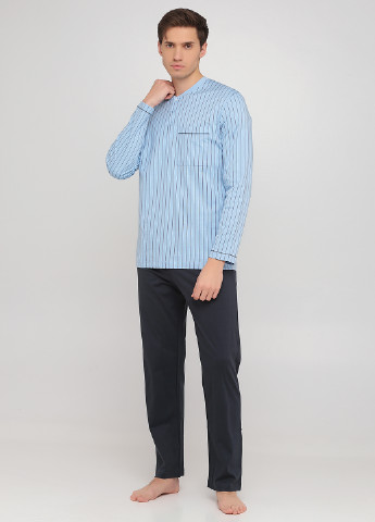 Пижама (рубашка, брюки) Calida рубашка + брюки полоска комбинированная домашняя трикотаж, хлопок