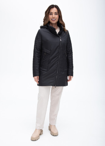 Черная демисезонная женская демисезонная удлиненная куртка delfi черная 250622 Delfy