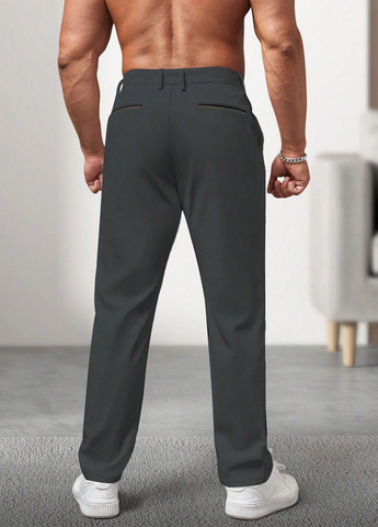 Темно-серые кэжуал демисезонные прямые брюки SHEIN