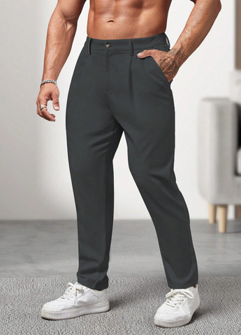 Темно-серые кэжуал демисезонные прямые брюки SHEIN