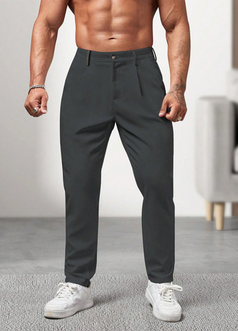 Темно-серые кэжуал демисезонные прямые брюки SHEIN