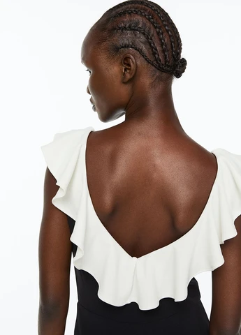 Комбинезон H&M комбинезон-брюки колор блок чёрно-белого праздничный, вечерний полиэстер