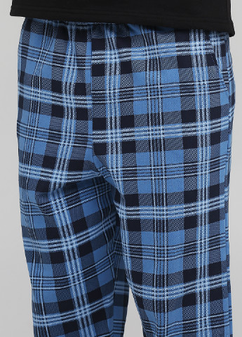 Пижама (лонгслив, брюки, маска для сна) Lucci лонгслив + брюки клетка синяя домашняя трикотаж, хлопок