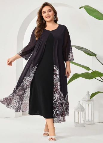 Черное кэжуал платье а-силуэт SHEIN с абстрактным узором