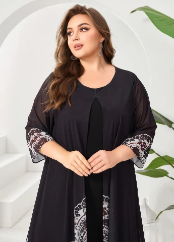 Черное кэжуал платье а-силуэт SHEIN с абстрактным узором