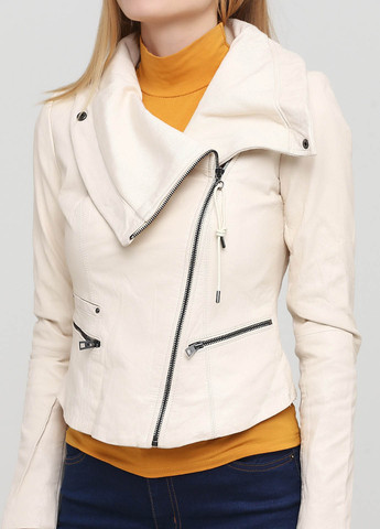 Кремовая демисезонная куртка кожаная косуха Only
