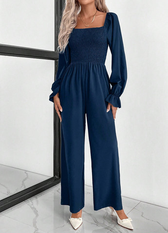 Комбінезон SHEIN комбінезон-брюки однотонний темно-синій кежуал поліестер