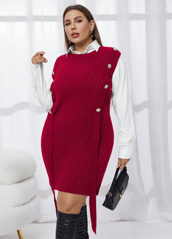 Бордовое кэжуал платье SHEIN однотонное