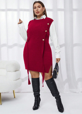 Бордовое кэжуал платье SHEIN однотонное