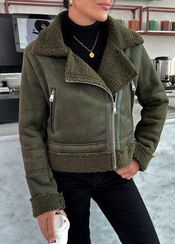 Оливкова (хакі) демісезонна куртка байкерська, косуха SHEIN