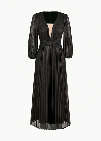 Черное кэжуал, вечернее платье плиссированное SHEIN однотонное