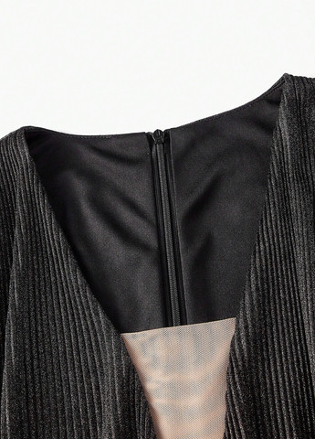 Черное кэжуал, вечернее платье плиссированное SHEIN однотонное