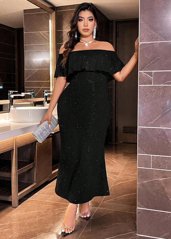 Чорна вечірня сукня годе, з відкритими плечима SHEIN однотонна