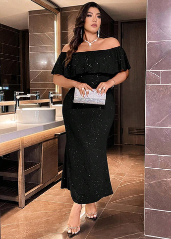 Чорна вечірня сукня годе, з відкритими плечима SHEIN однотонна