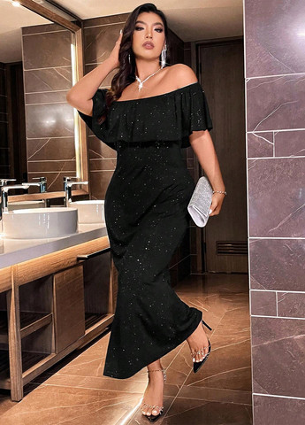 Чорна вечірня сукня годе, з відкритими плечима SHEIN однотонна