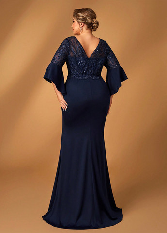 Темно-синее праздничный, вечернее платье годе SHEIN однотонное