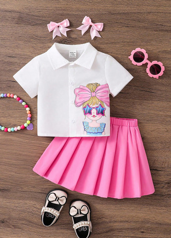 Рожевий літній костюм (сорочка, спідниця) SHEIN