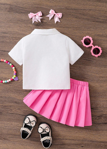 Рожевий літній костюм (сорочка, спідниця) SHEIN