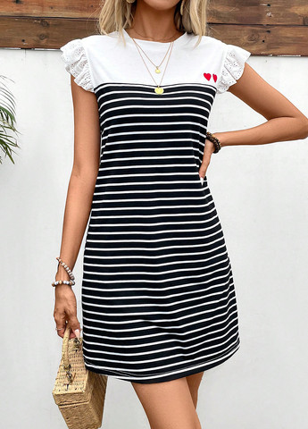 Черно-белое кэжуал платье платье-футболка SHEIN в полоску