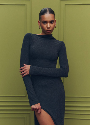 Темно-серое кэжуал платье силуэтная Gepur меланжевое