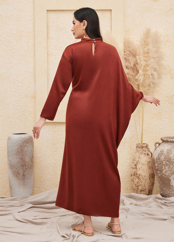 Коричневое кэжуал платье на запах SHEIN однотонное