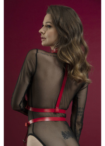Портупея на груди - Harness Top, натуральна шкіра, колір червоний Feral Feelings (255690888)