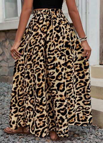 Разноцветная кэжуал леопардовая юбка SHEIN клешированная